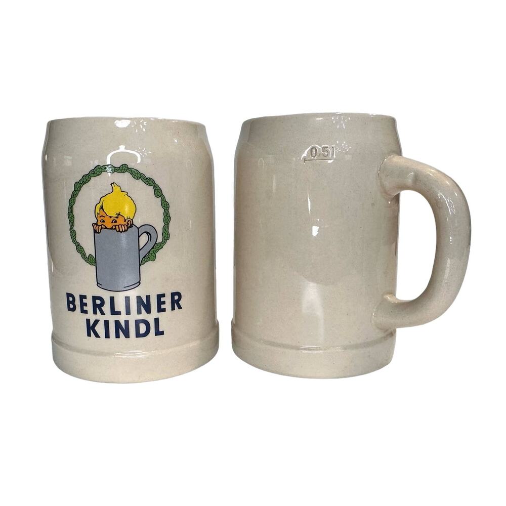 Vintage Oktoberfest 1961 Berliner Kindl German 0.5 Liter Beer Stein Set of 2